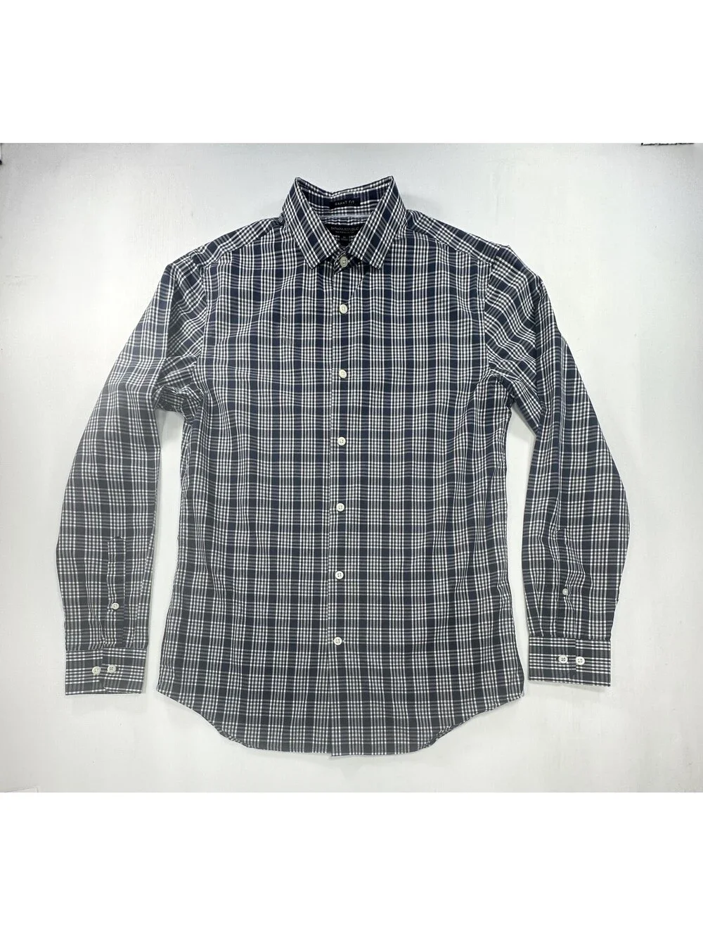 Banana Republic Grant Fit Check Cotton Button Up Blue Mens M